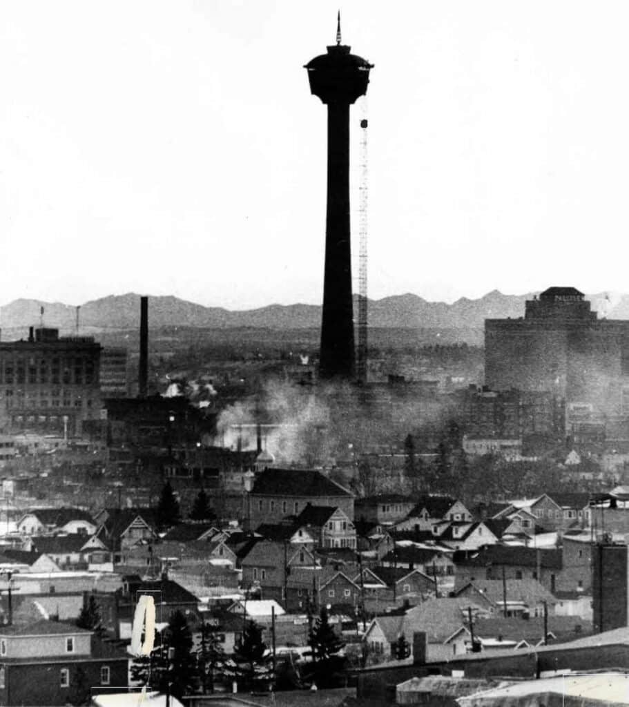 A photo of the Calgary Tower during its construction in 1968. Photo credit: @calgarytower on Instagram